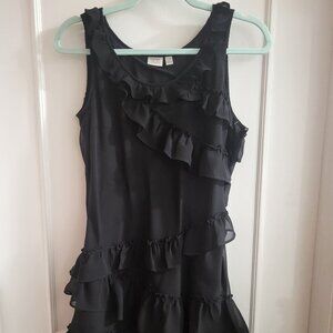 VINTAGE 90s Esprit Black Ruffled Chiffon Midi Dress - Size 4